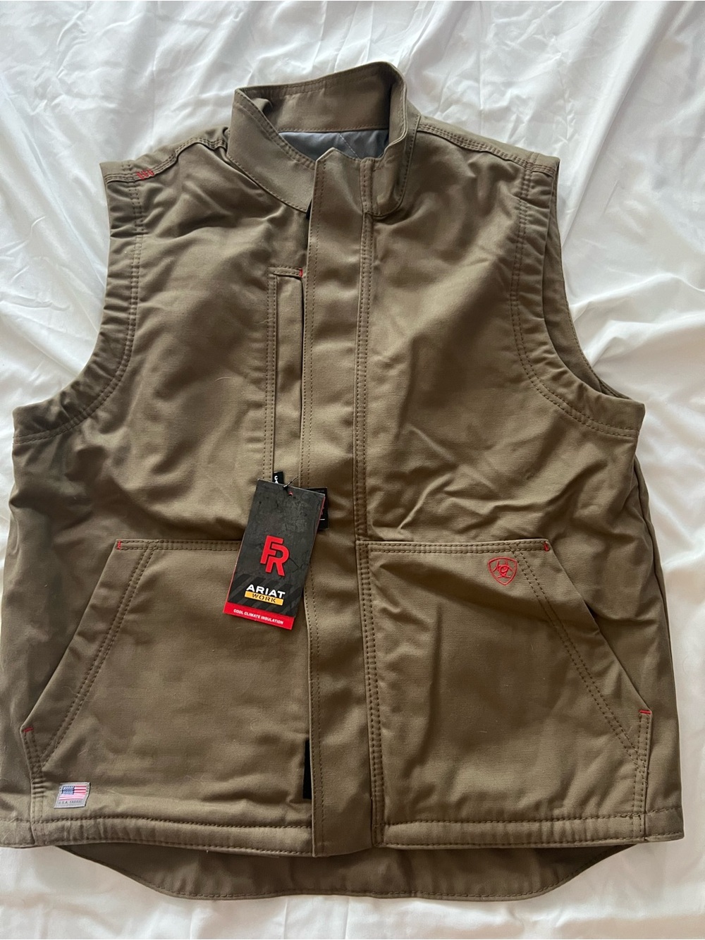 Ariat FR Men's Olive Work Vest with Red Stitch Accents